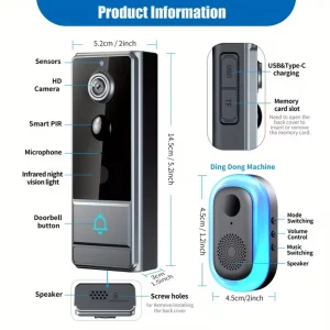 Wireless Smart Video Doorbell  Camera, Home Security